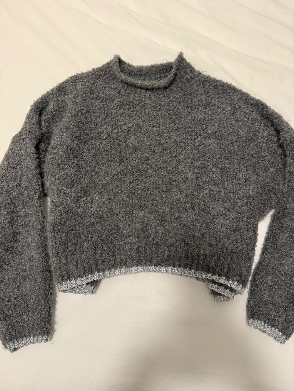 Urban Outfitters Gray Fuzzy Cropped Crewneck Sweater